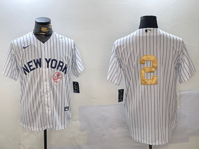 Men New York Yankees #2 Jeter White Stripe Fashion Nike 2024 MLB Jersey style 7